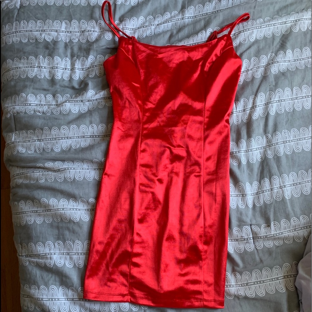Red satin bodycon mini dress